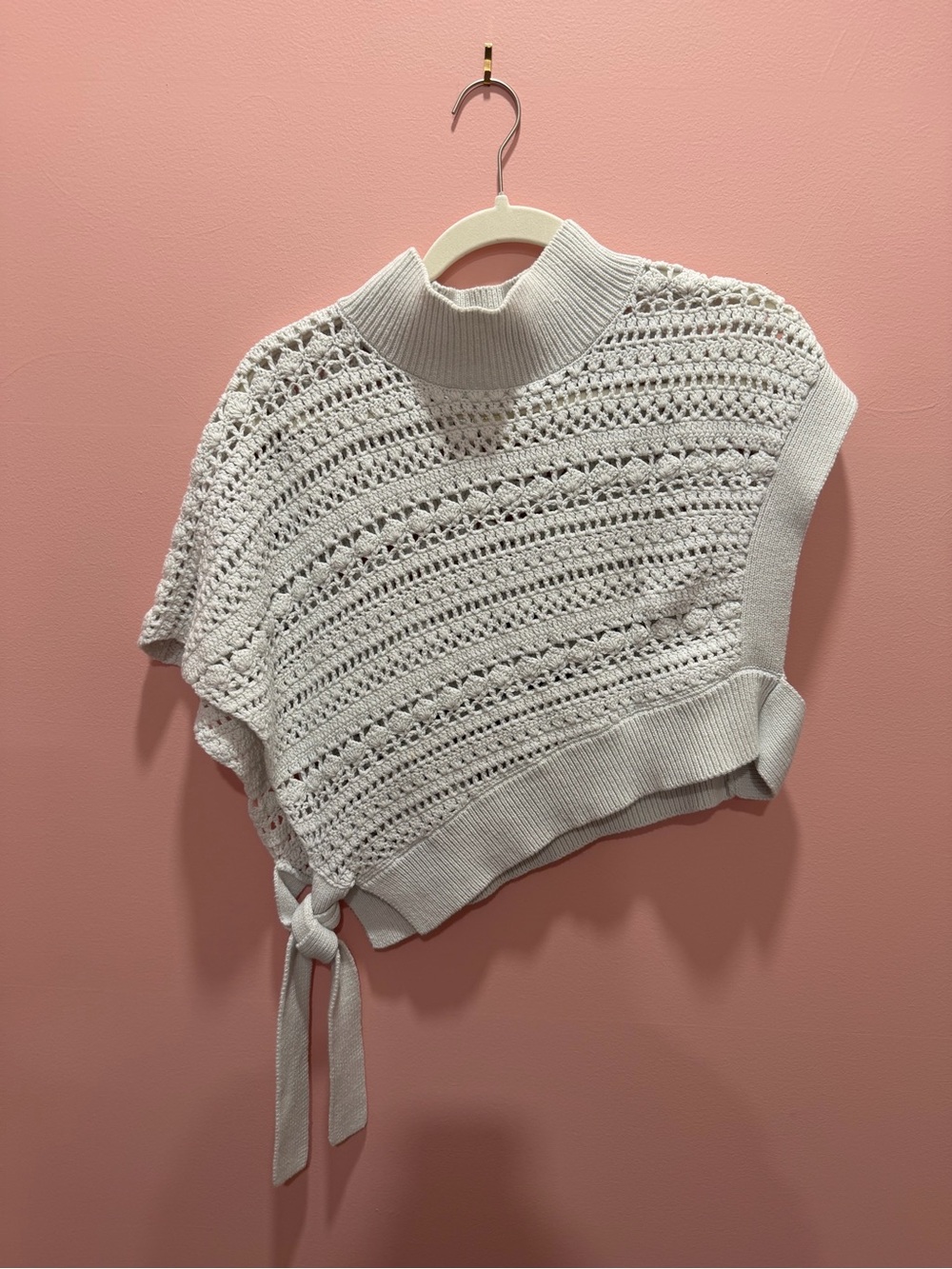 Anthropologie Ivory Crochet Cowl Tie-Side Sweater Poncho